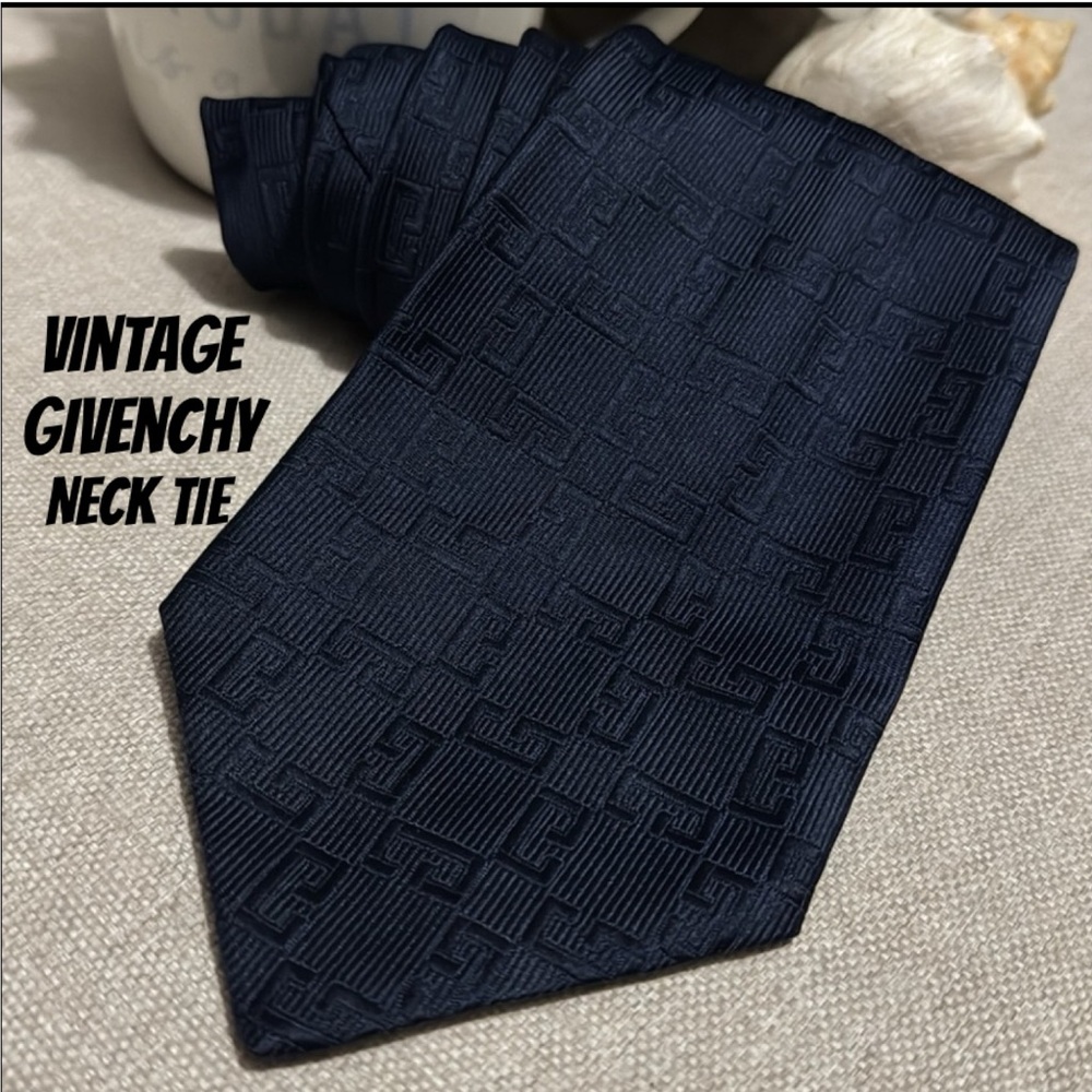 Vintage Givenchy Neck Tie-Navy With “G” Logo-Polyester-EUC